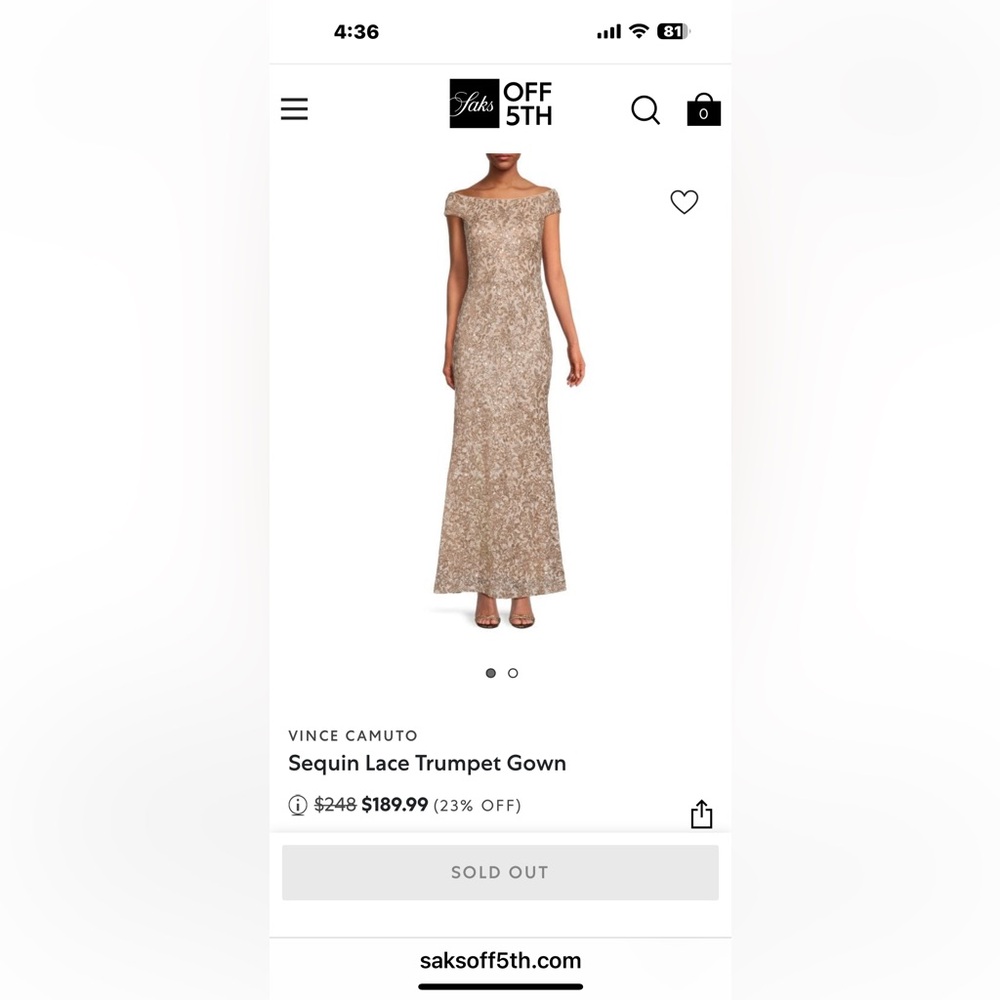 Vince Camuto Gold Sequin Lace Trumpet Gown